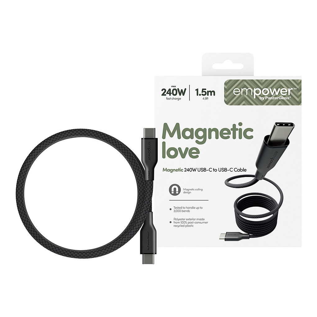 Kabllo empower by PanzerGlass Magnetic, EM68208, USB-C në USB-C, USB 2.0, 240W, 1.5 m - Zezë 2