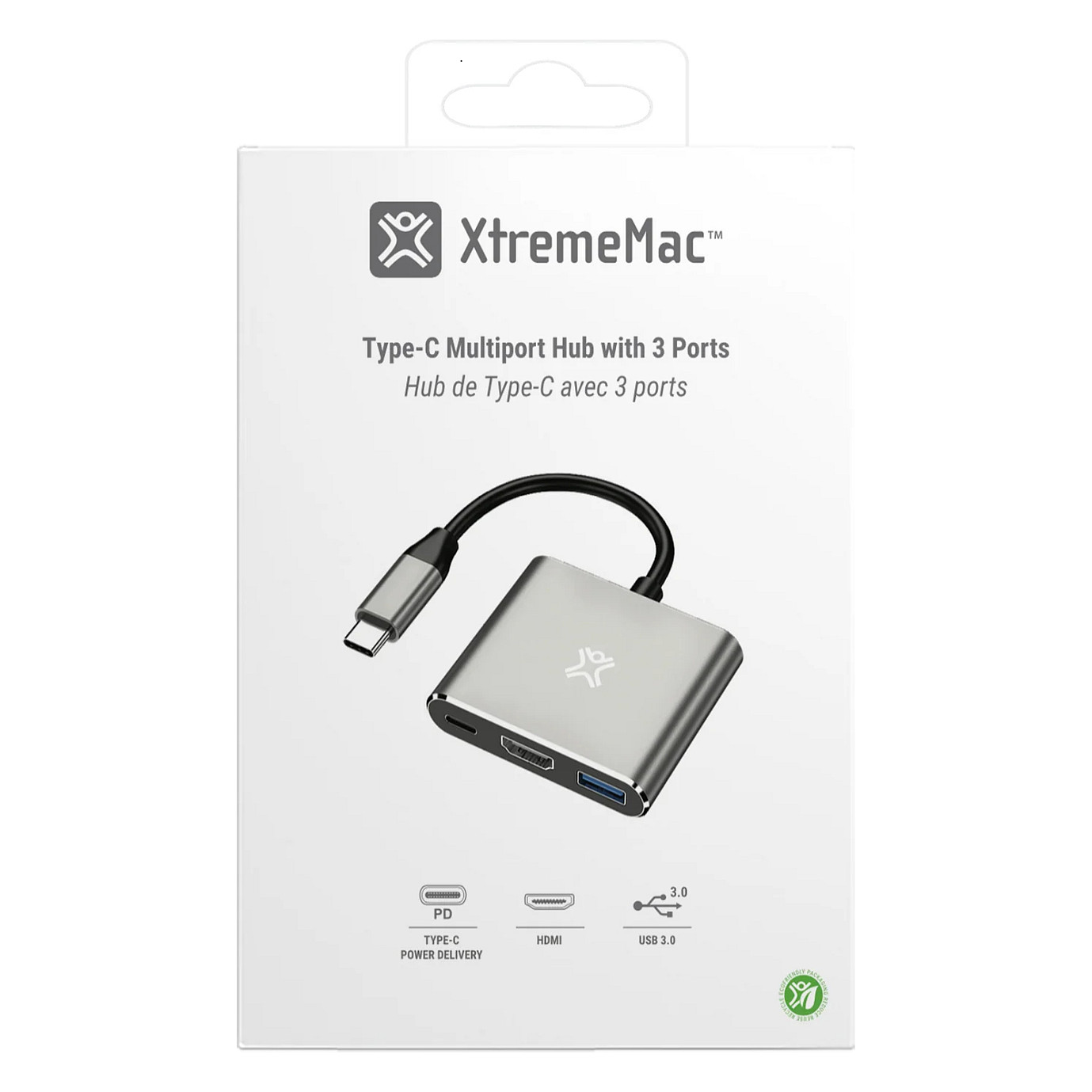 Hub USB-C XtremeMac XWH-HUB3-13, 3-port, HDMI 4K, USB-A 3.0, USB-C PD 60W - Argjend 2