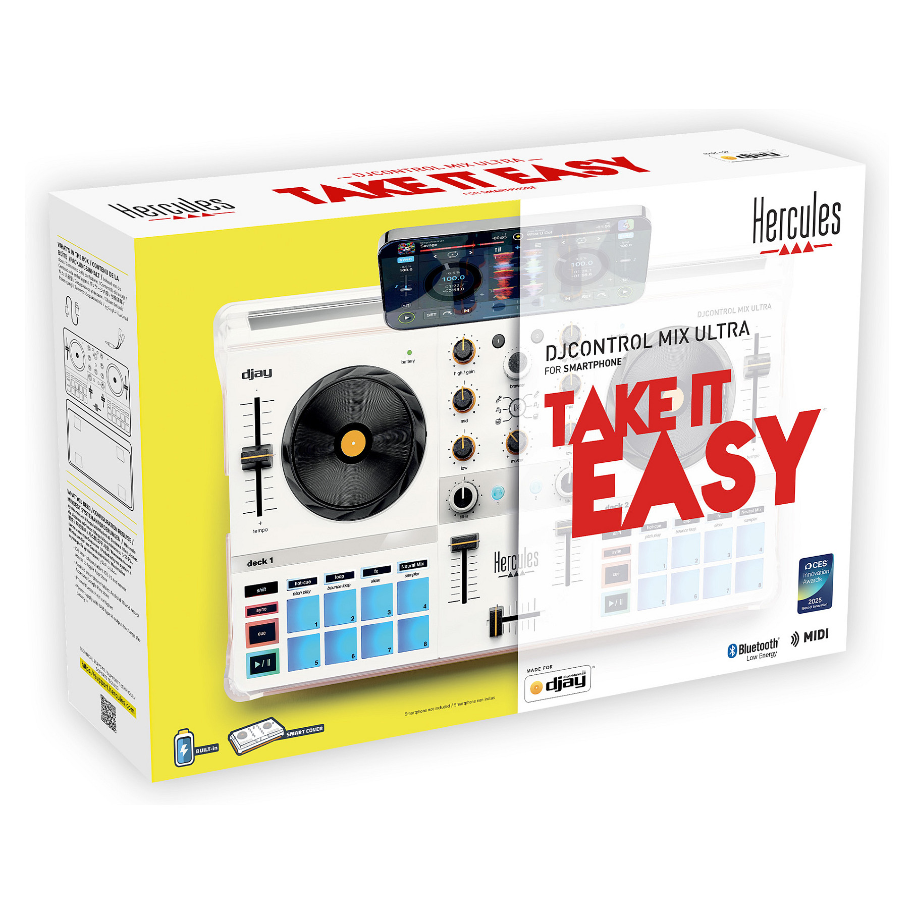 Kontroller DJ Hercules DJControl Mix Ultra, Bluetooth LE, bateri 1000 mAh, autonomi deri në 10 orë, 2 dekë virtuale, mbulesë mbrojtëse, kabllo USB-A në USB-C - Zezë 5
