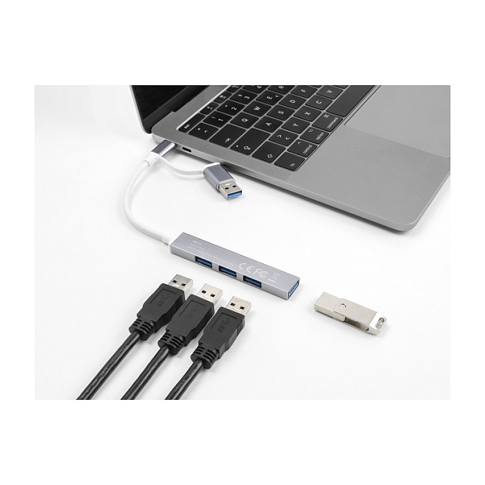 Hub USB DeLOCK 64214 / USB 5 Gbit/s / 4x USB-A / 3x USB 2.0 + 1x USB 5 Gbit/s / USB-C + USB-A / 0.1 m - Argjend 2