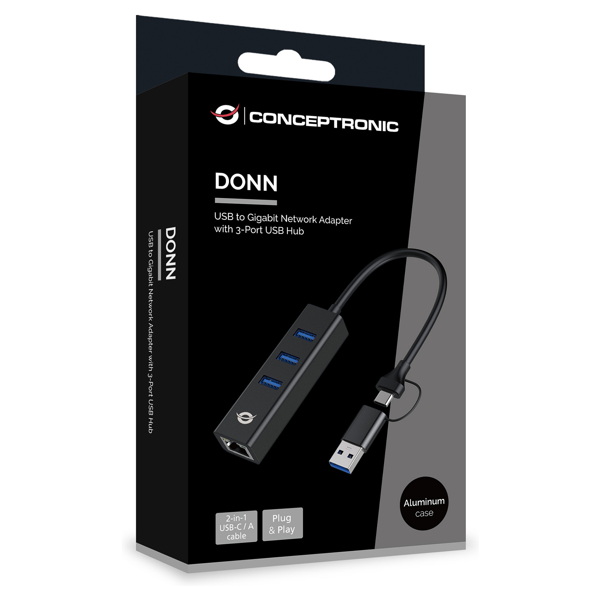 Hub Conceptronic DONN07BA, 3x USB-A, Gigabit Ethernet, USB 3.2 Gen 1, 5Gbps - Zezë 7